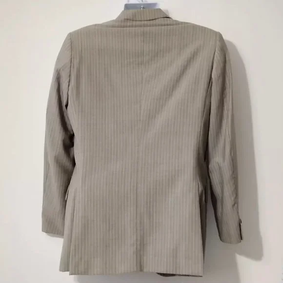 Zara Man 100% Wool Blazer Striped Beige Size 40 EU (Medium) Neutral Elegant - Picture 2 of 10
